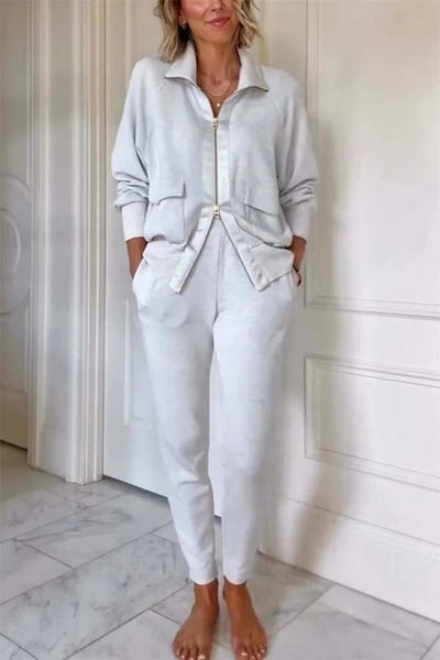 Lissett Zip-Through Long Sleeve Loose Sweatshirt and Elastic Waist Pocket Jogger Set