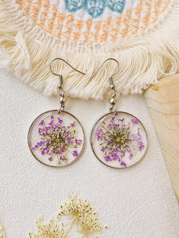 Forget Me Not Queen AnneLace Resin Pressed Flower Earrings