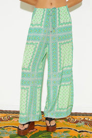 Splendor By The Sea Unique Print Elastic Waist Pocketed Wide Leg Pants