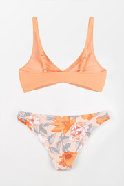 Romantic Flower Twist-Front Bralette and Hipster Bikini Set