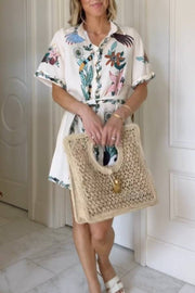 Floral Print Mini Dress Short Sleeve Shirt Dress