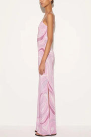 Sunny Horizon Unique Print V-neck Slit Slip Maxi Dress