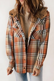 Snap Button Sherpa Lined Hooded Flannel Jacket