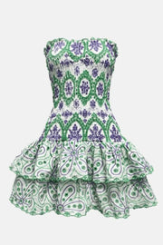 Strapless Pleated Embroidered Fitted Mini Dress