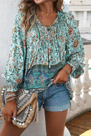 Bohemian-style printed tie-front shirt
