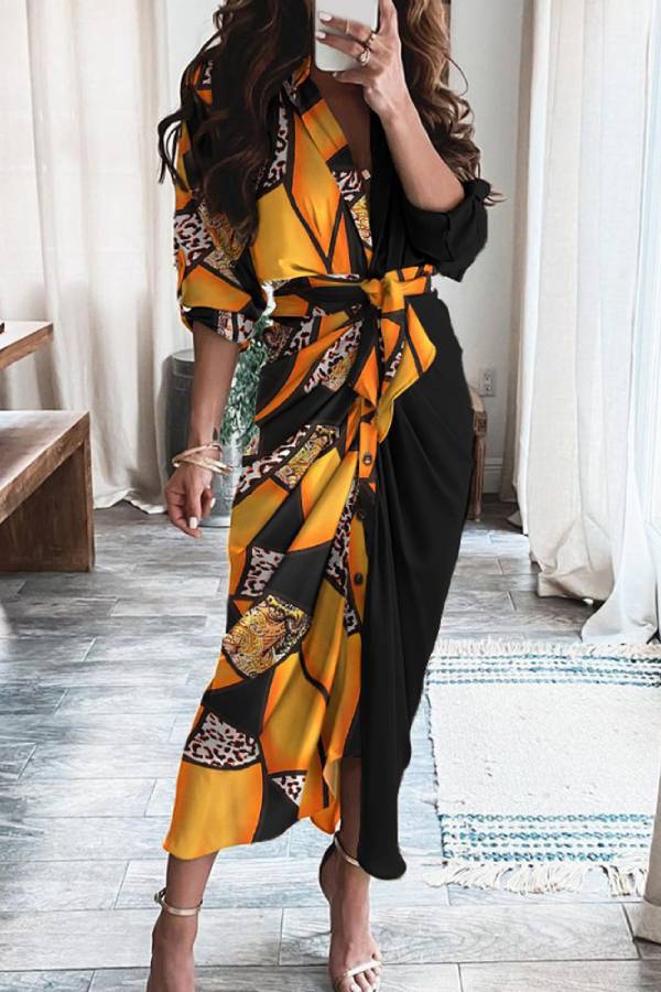 V-neck high waist dress with ties