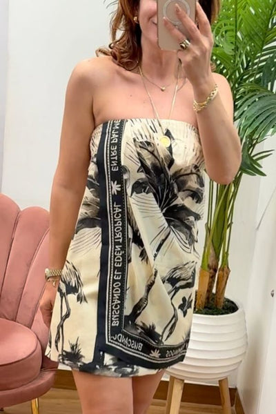 Flora Flamingo Print Halter Backless Mini Dress