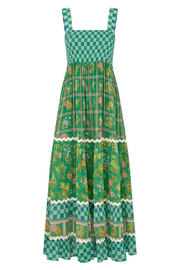 Unique Print Smocked Bust Back Lace-up Maxi Dress