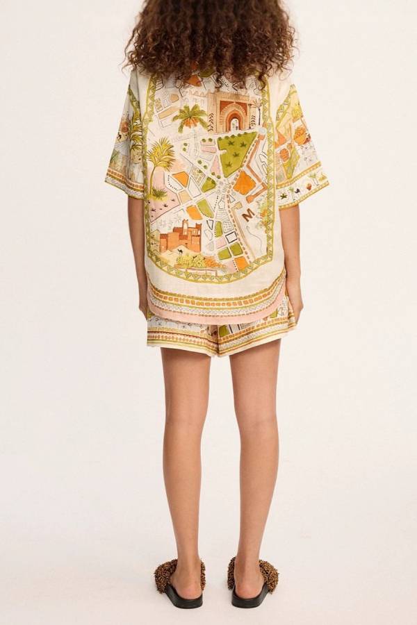 North African Scenic Map Print Short Sleeve Shirt & Shorts Two Piece Set