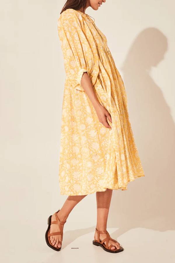 Bohemian Puff Sleeve Floral Print Loose Dress