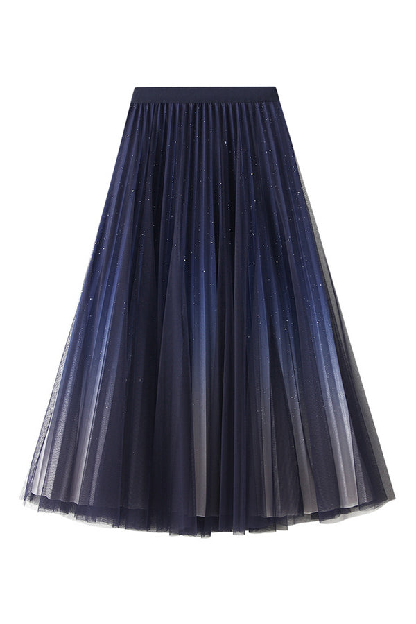 Starry sky gradient gauze skirt pleated skirt