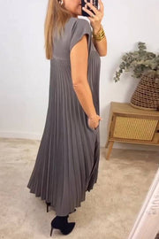 Women Pleated Simple Solid Color Dress