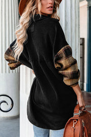 Plaid Patchwork Chest Pockets Oversized Jacket