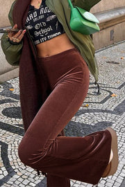 Solid color velvet elastic high waist slim casual bootcut pants for women fashion pants