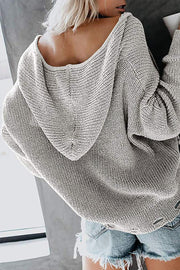 Hooded Zipper Irregular Loose Sweater