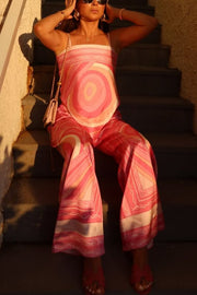 Caroline Satin Unique Print Scarf Tank and Elastic Waist Wide Leg Pants Set