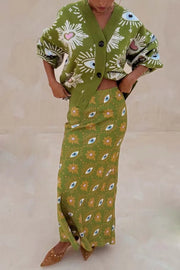 Mysterious Magic Satin Eye Heart Pattern Elastic Waist Drape Maxi Skirt