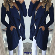 Fashion Solid Color Lapel Slim Long Windbreaker Jacket