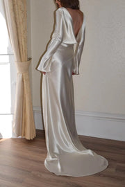 Pearl Eden Satin Back Open Cowl Neck Gown Maxi Dress