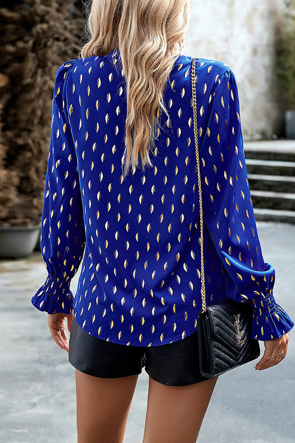 Printed V Neck Pullover Long Sleeved Shirt