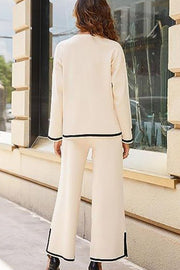 Tanming Long Sleeved Knitted and Wide Leg Pants Two Piece Set