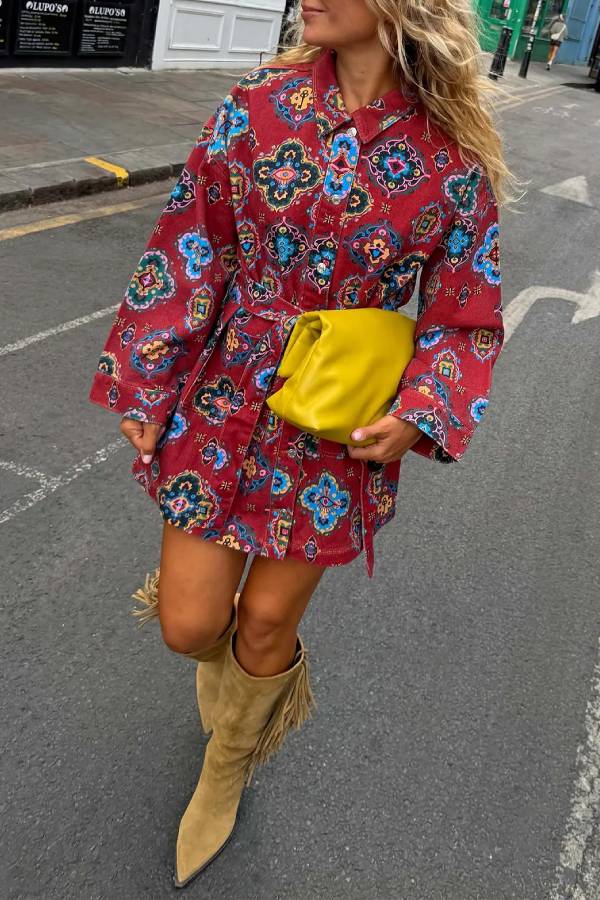 Red Tile Denim Shacket