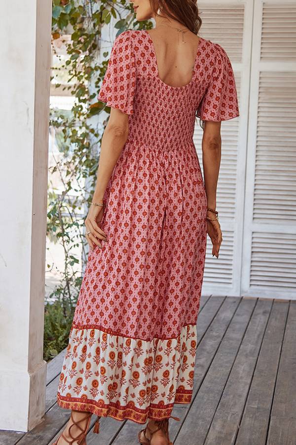 Ethnic-style printed square-neck dress