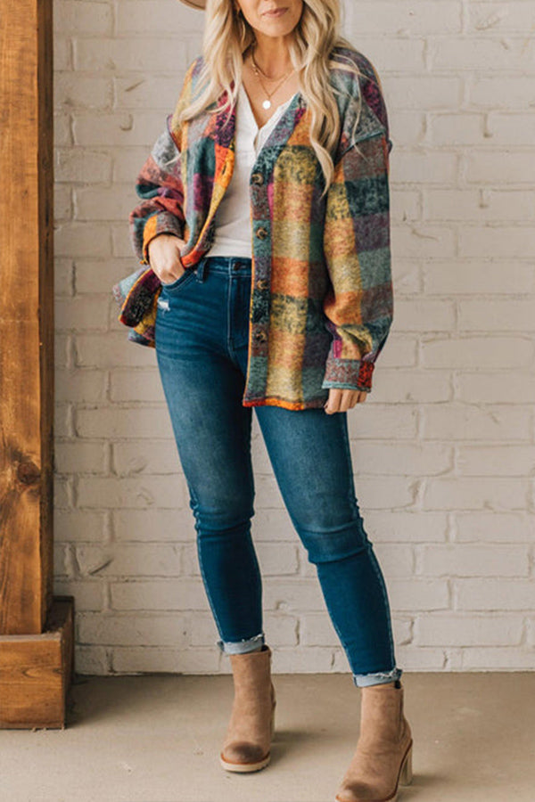 SWEETEST LAYER COLORFUL PLAID LONG SLEEVE SHACKET