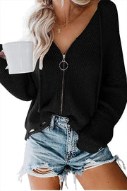 Hooded Zipper Irregular Loose Sweater