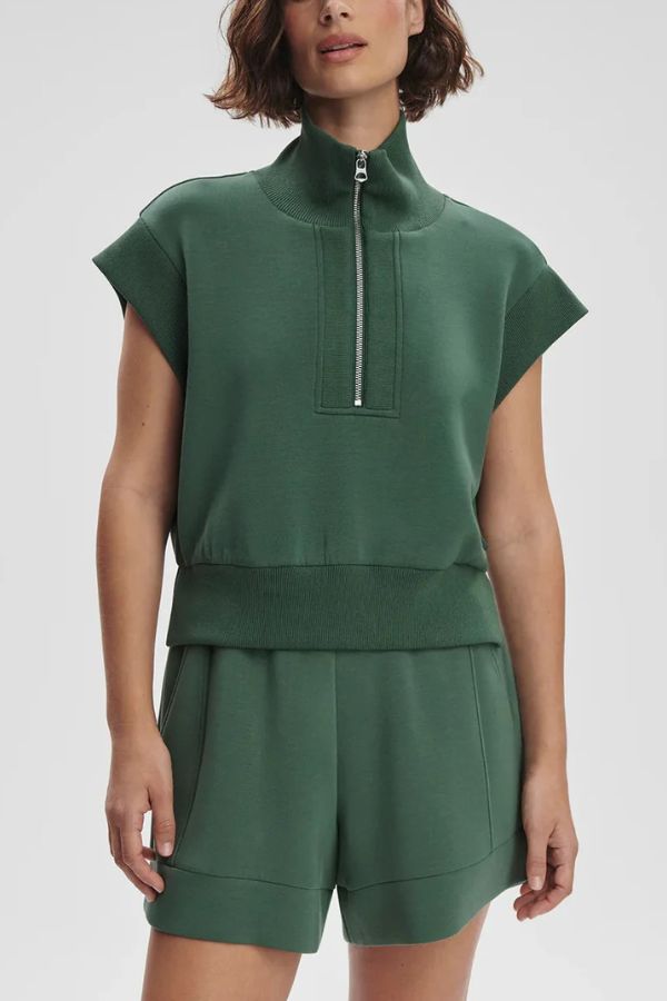 Buttery Touch Half-Zip Short Sleeve Sweatshirt and Elastic Waist Pocket Casual Shorts Set