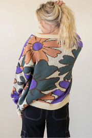 Multicolor Floral Pattern Knitted Sweater