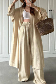 Casual Long Cardigan Slit Two-piece Set