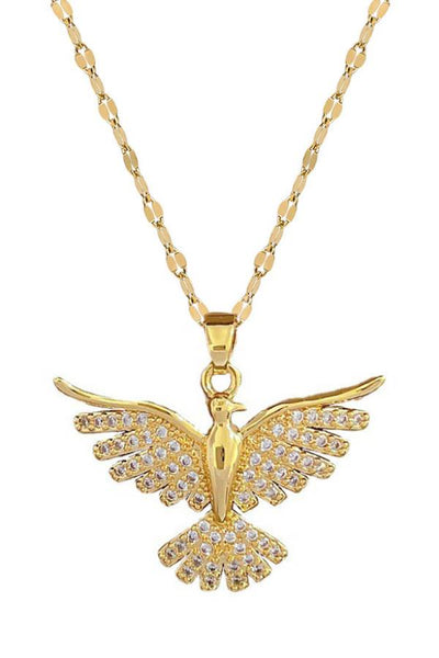 Gold Diamond-Encrusted Bird Pendant Necklace