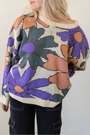 Multicolor Floral Pattern Knitted Sweater