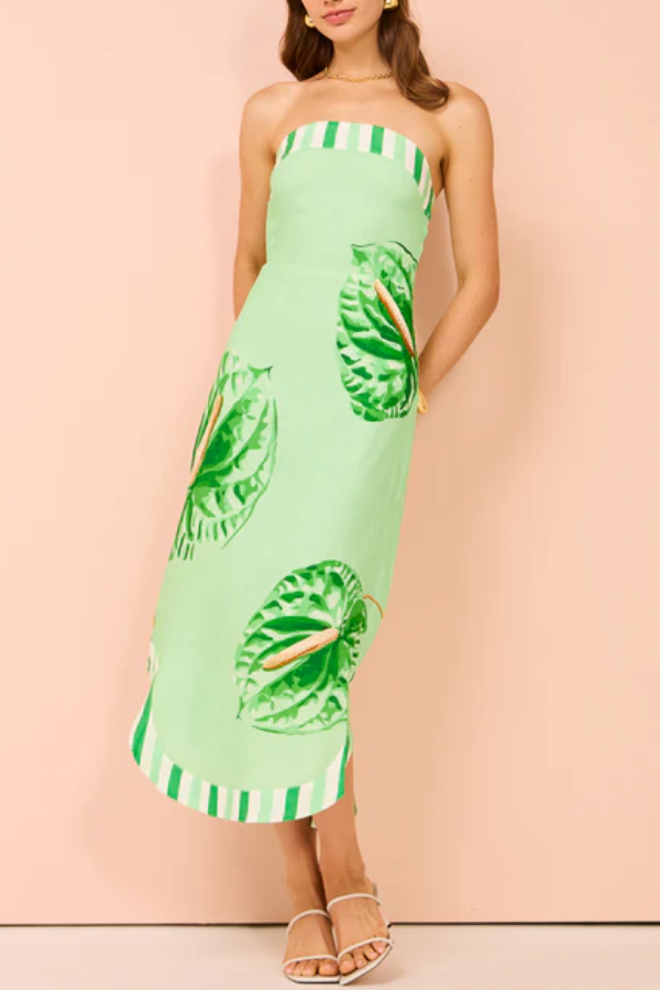 Strapless Printed Bodycon Midi Skirt