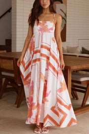 Printed Ruffle Suspender Maxi Dress