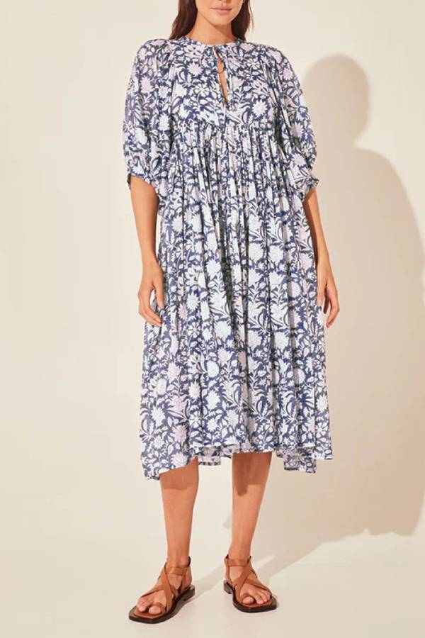 Bohemian Puff Sleeve Floral Print Loose Dress