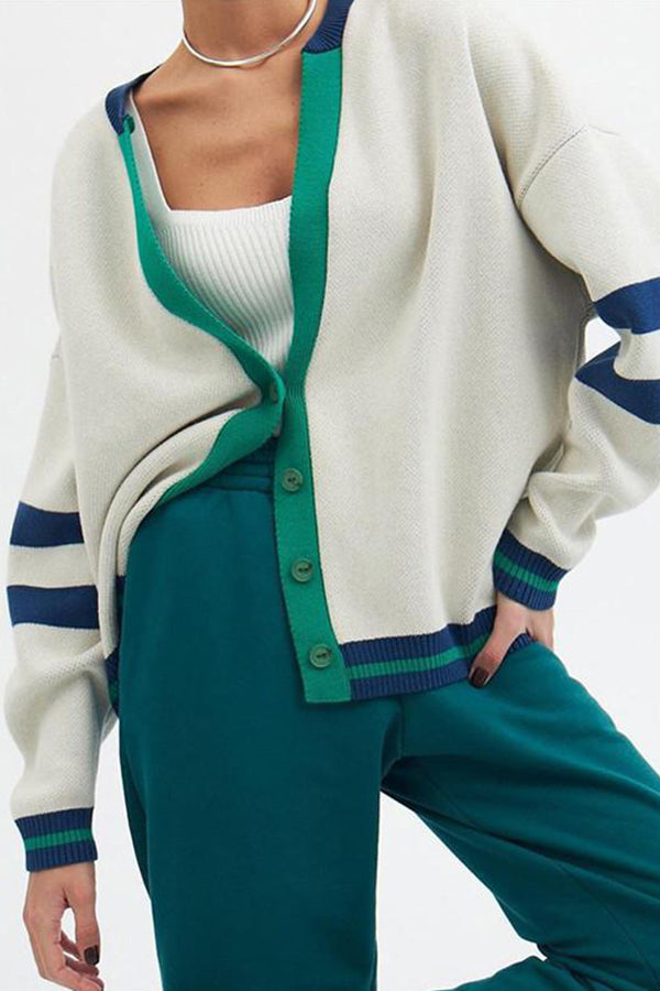 Striped Colorblock Casual Fashion Button Cardigan Sweater