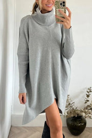 Perfect Winter Walks Knit Turtleneck High-low Hem Loose Midi Sweater