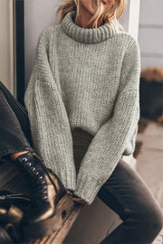 Light Grey Chunky Knit Turtle Neck Drop Shoulder Sweater