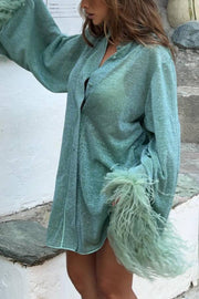 GREEN Ostrich Feather Shirt