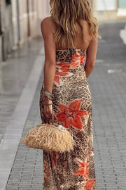 Strapless Tulle Dress with Animal Print and Flowers