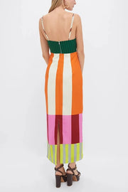 Beach Moment Linen Blend Unique Color Block Slip Maxi Dress