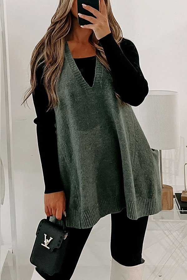 Fabulously Chic Knit Side Pocket Oversized Sweater Vest