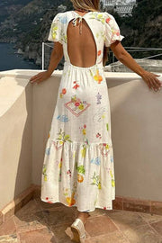 Chic Illustration Design Backless Dress