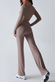 Casual Sports Style Slim Fit Long Sleeve Top Two Piece Set