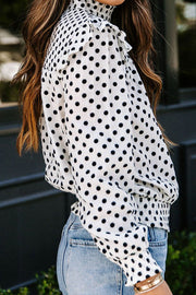 SWEET SPOT DOTTED UP PLEATED LONG SLEEVE TOP