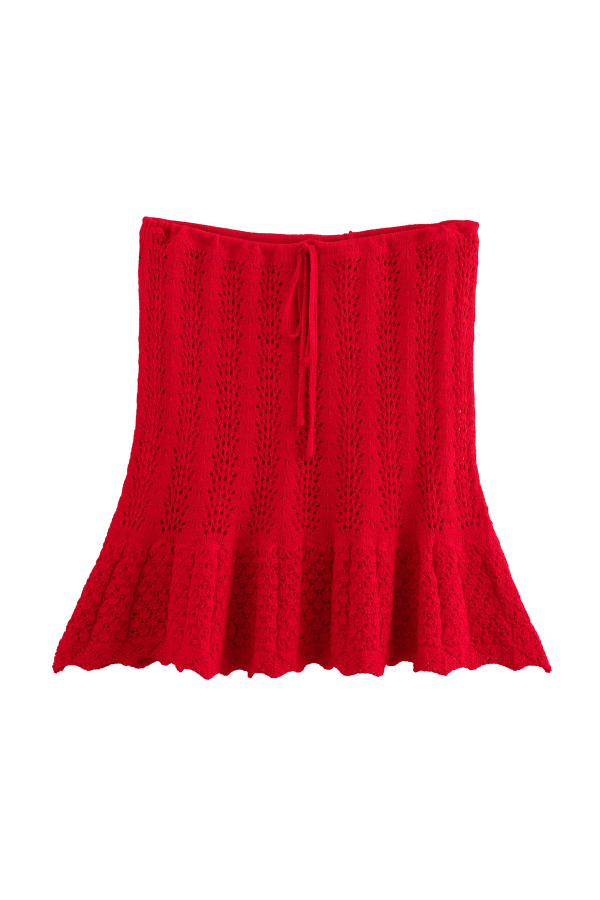 Knitted Vest Hollow Top + Knitted High Waist Mini Skirt