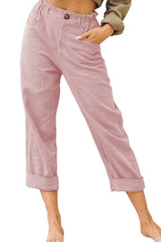 Solid color cotton and linen fashionable loose high waist casual pants