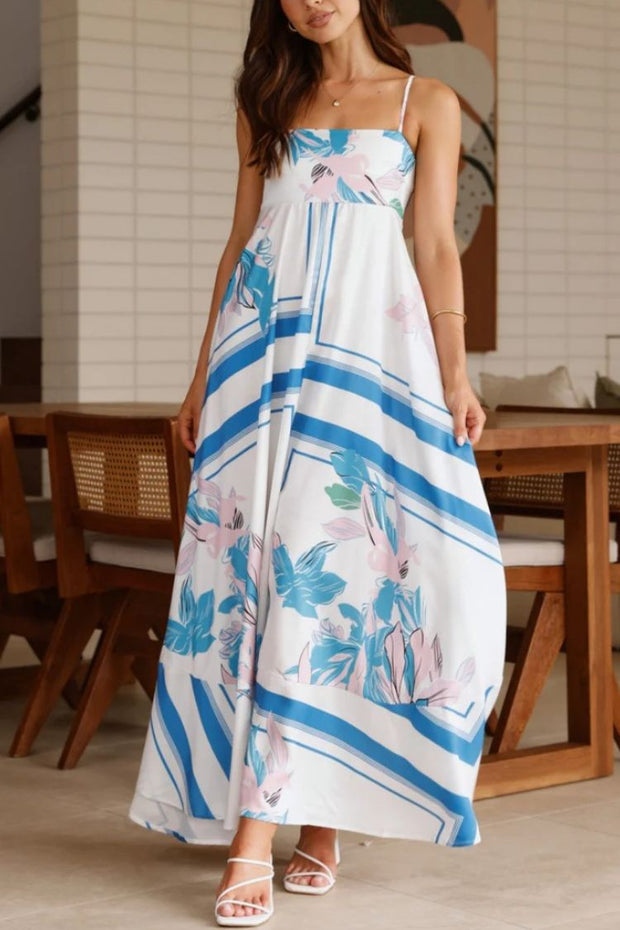 Printed Ruffle Suspender Maxi Dress